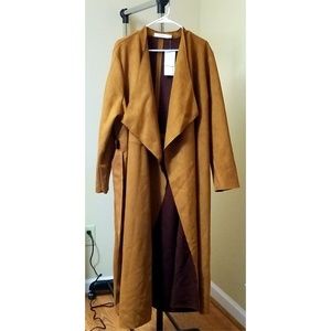 Faux Suede Drape Coat